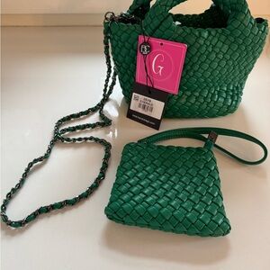 Green Woven Handbag Set
